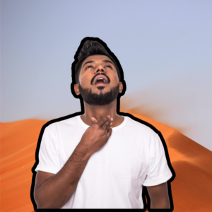 man in desert trying to figure out how to get rid of a dry throat