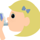 A cartoon rendering of a girl using an inhaler.