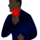 A cartoon rendering of a man with a reddened throat symbolizing throat pain.