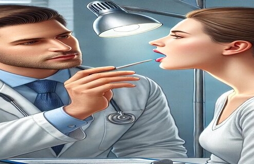 Swallowing Difficulty: Symptoms, Causes & Proper Swallowing Technique An image of a doctor examining a woman's throat for swallowing disorders.