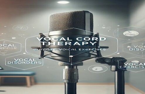 an image of a microphone with a words that say Vocal Cord Therapy