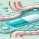 A graphical image of a plenity capsule in a human stomach surrounded by hydrogel particles