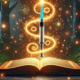 Questions about Saxenda – A mystical open book glows with golden energy in an enchanted forest. From its pages, a swirling magical aura rises, forming the shape of an injectable Saxenda pen, symbolizing transformation and weight loss.