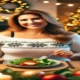 An image of a woman with a plate of healthy food during a holiday celebration.