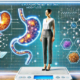 Is Mounjaro the best weight loss drug – A confident middle-aged woman stands on a futuristic digital scale, with a high-tech medical display behind her comparing Mounjaro to other weight loss drugs.