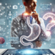 Questions about Mounjaro – A thoughtful doctor interacts with a futuristic medical interface displaying a glowing stomach, scientific icons, and a large question mark, symbolizing inquiry into the drug’s effects.