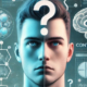 Contrave questions arise in this futuristic digital illustration featuring a split-image of a man's face with a large question mark overlaying the center. The background includes scientific diagrams, a stylized brain, molecular structures, and the word "Contrave?" appearing in multiple locations, suggesting inquiries about the weight loss medication's effects on the brain and body.