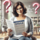 Questions about Orlistat arise as a woman with glasses and shoulder-length dark hair reads a pamphlet titled "Orlistat" in a cozy living room. Surrounding her are floating molecular diagrams and pink question marks, symbolizing curiosity and scientific inquiry about the weight loss drug.