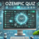 Ozempic quiz displayed on a futuristic digital screen, surrounded by medical and scientific elements like DNA strands, molecular diagrams, and health symbols, creating a modern and professional aesthetic.