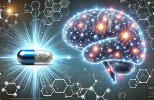 Phentermine side effects in females: A futuristic digital illustration of a glowing neural brain network interacting with a weight loss pill, symbolizing cognitive effects and neurological responses. Molecular structures highlight the scientific aspects of the medication.