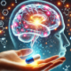 Phentermine uses for weight loss & appetite control: A futuristic digital illustration of a glowing brain network interacting with a Phentermine capsule, symbolizing its neurological effects. Neural pathways and molecular structures highlight its role in appetite suppression and weight management.