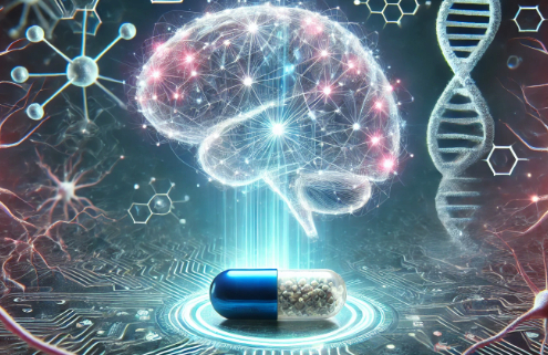 Could phentermine help you achieve your weight loss goals? A futuristic digital illustration of a glowing neural brain network with interconnected neurons and a medicine capsule, symbolizing the connection between neuroscience, cognitive function, and weight loss management.