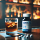 Contrave and alcohol drug interactions are represented by a small glass of alcohol beside a Contrave pill bottle on a bar counter, with a blurred background creating a moody contrast.