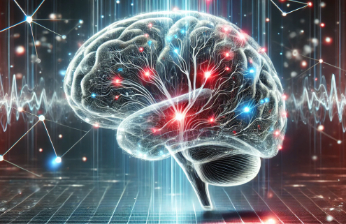 Contrave and metoprolol drug interactions illustrated through a futuristic 3D-rendered image of a semi-transparent human brain with glowing neural pathways and electric impulses, symbolizing neurological effects.