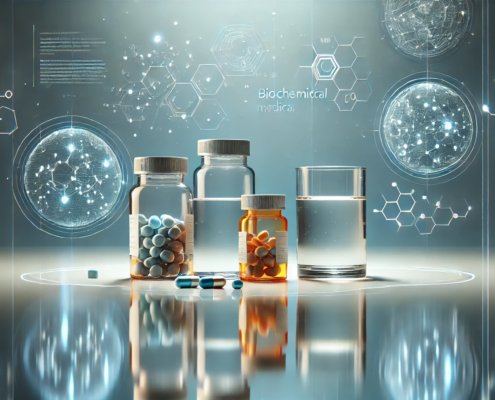 Tylenol and Contrave drug interactions represented by generic pill buttles on a clean reflective surface.