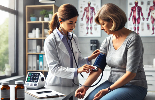 Contrave and Amlodipine Drug Interactions depicted by a medical assistant checking a patient's blood pressure.