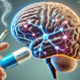 Contrave and nicotine drug interactions symbolized by a brain, a lit cigarette, a nicotine patch, and a contrave capsule