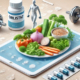 What is Orlistat is represented in an image of healthy foods, exercise, and Orlistat capsules.