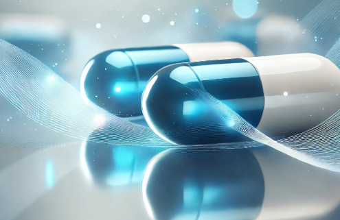 Contrave and Effexor Drug interactions portrayed by two medicine capsules interacting.