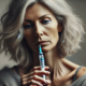Does Ozempic Cause Depression portrayed by a depressed mature woman holding and looking at an injection pen.