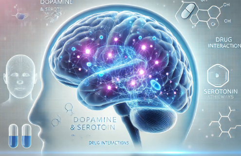 Modafinil and Contrave Drug Interactions shown in a graphic of a human brain.
