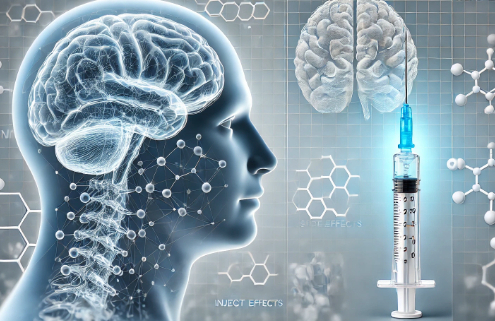 Ozempic Brain Fog symbolized by an image of a human brain, semaglutide molecules, and an injectable pen.