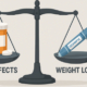 Phentermine vs Ozempic for Weight Loss Symbolized by a balance scale with side effects on one side, weight loss on the other.