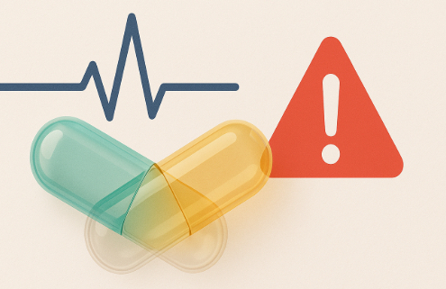 Taking Contrave and Nardil Together Drug Interactions symbolized by 2 transparent capsules intersecting in the middle with a red warning sign.
