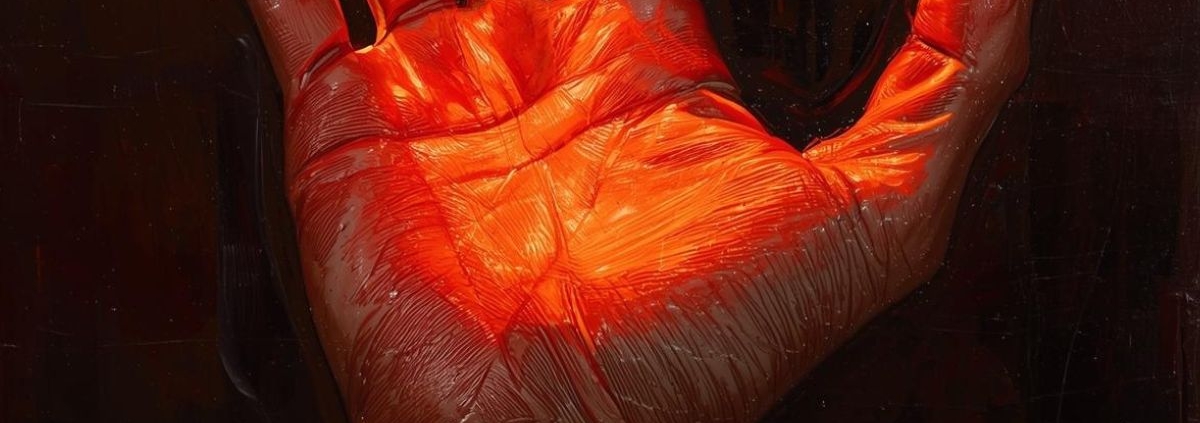 bright red light shining on skin that is an older hand