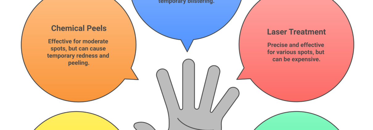 Causes and treatment options for age spots on hands including topical creams and laser therapy
